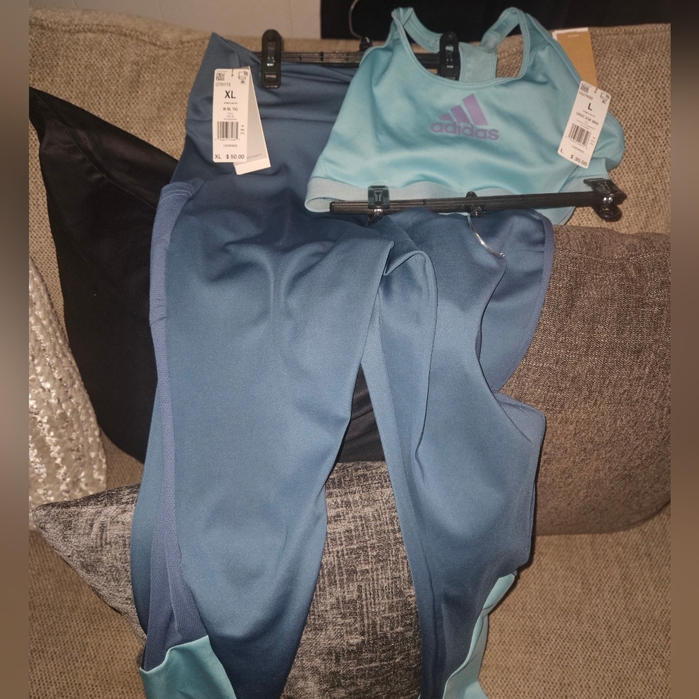 Adidas Adult Blue and Aqua Leggings Set